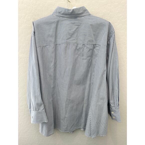 TOMMY HILFIGER Blue White Striped Embroidered Button Down Shirt Cotton | Size 24 - Picture 4 of 6